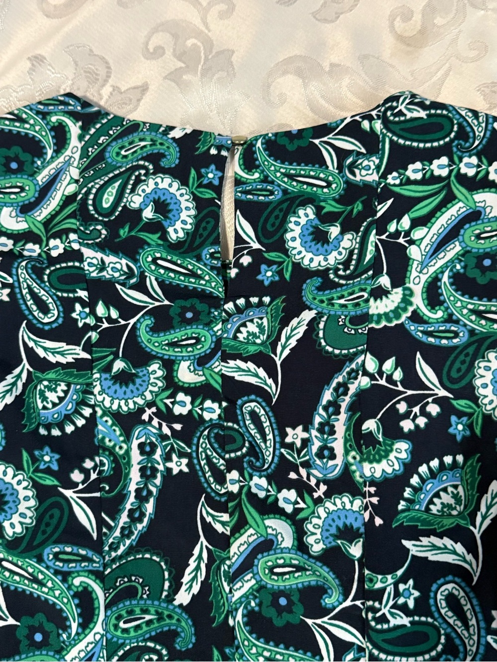 Tommy Hilfiger Paisley Fit & Flare Dress Size 0 Navy Green Sleeveless - Picture 4 of 13